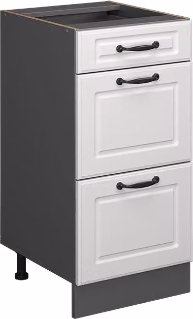 Mobiletto base per cucina Vicco R-Line Bianco rustico e Antracite con cassetti e ante, L: 40 cm, H: 81,6 cm, P: 46 cm