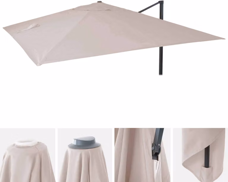 Copertura di ricambio per ombrellone da giardino HWC-A96, telo per ombrellone, 3,5x3,5m (diametro 4,95m), poliestere, colore crema-grigio