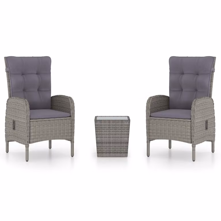 Set da Bistrot da Giardino 3 pz in Polyrattan e Vetro Grigio