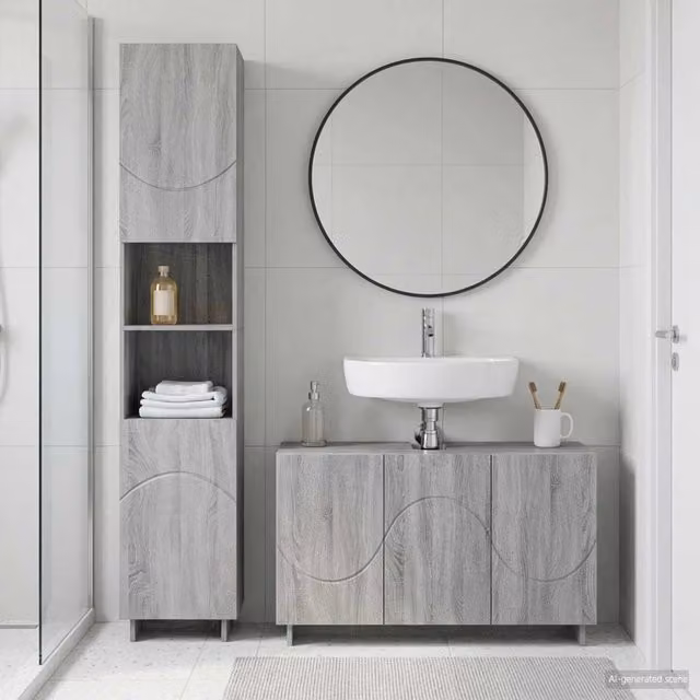 Set mobili da bagno 2 pz Sonoma grigio Legno ingegnerizzato 3433097