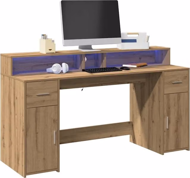 Scrivania con Luci LED Rovere 160x55x91 cm in Legno Multistrato 3309437