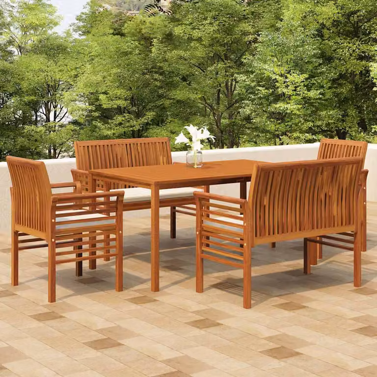 vidaXL Set da Pranzo per Esterni in Legno di Acacia con 5 Cuscini Beige e Marrone