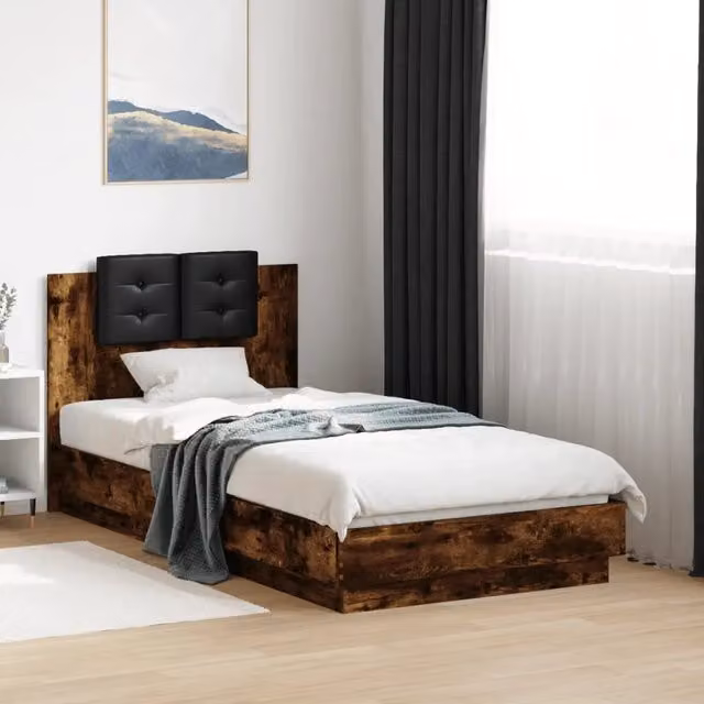 Letto con Testiera vidaXL in Legno Rovere e Faux Leather Colore Marrone e Nero 90x190 cm – 1