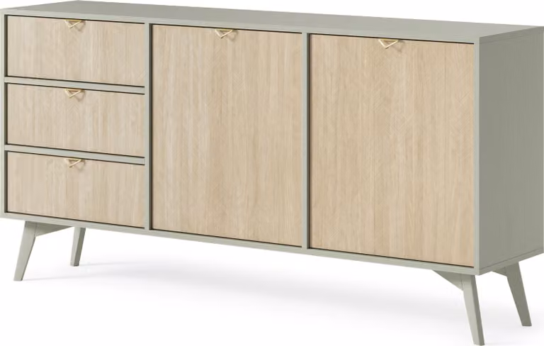 Comodino, credenza, elegante combinazione di eucalipto e marrone, larghezza 158 cm