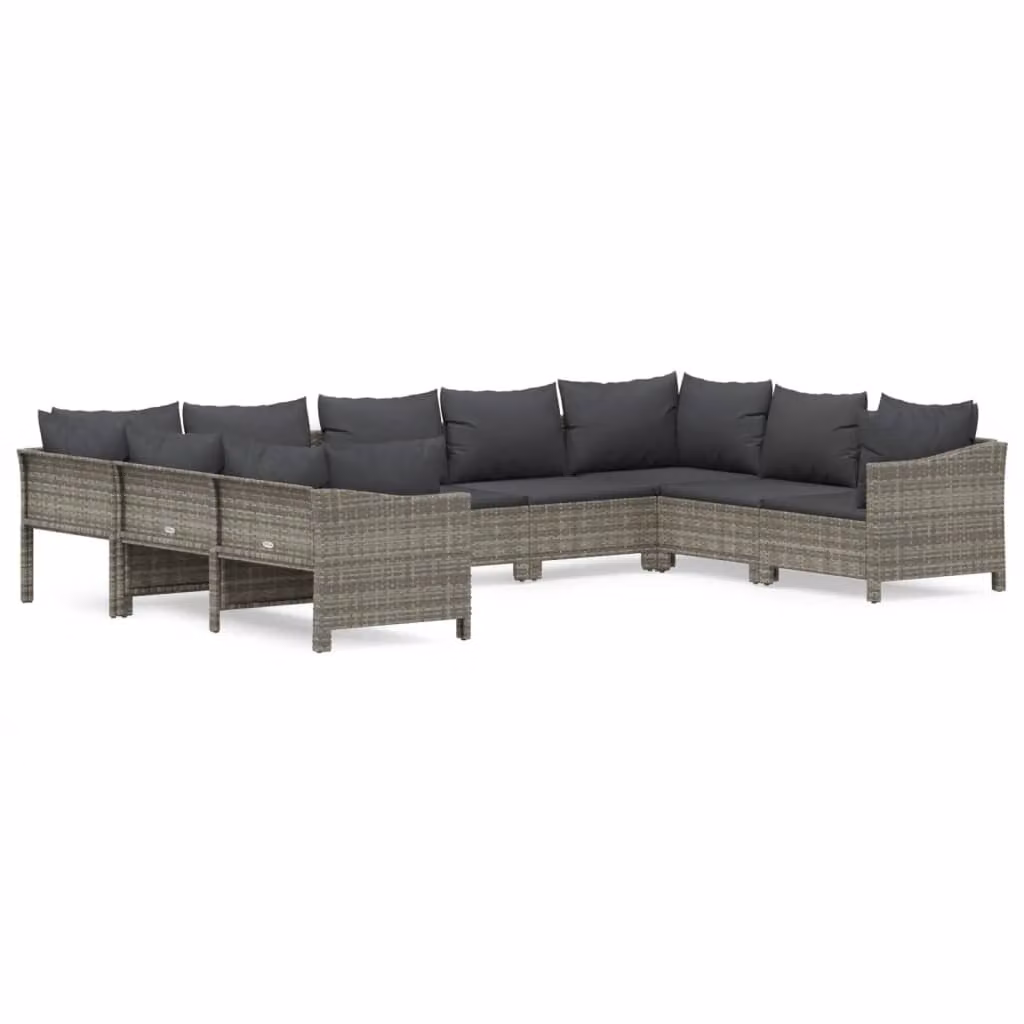 Set Divani da Giardino 9 pz con Cuscini in Polyrattan Grigio
