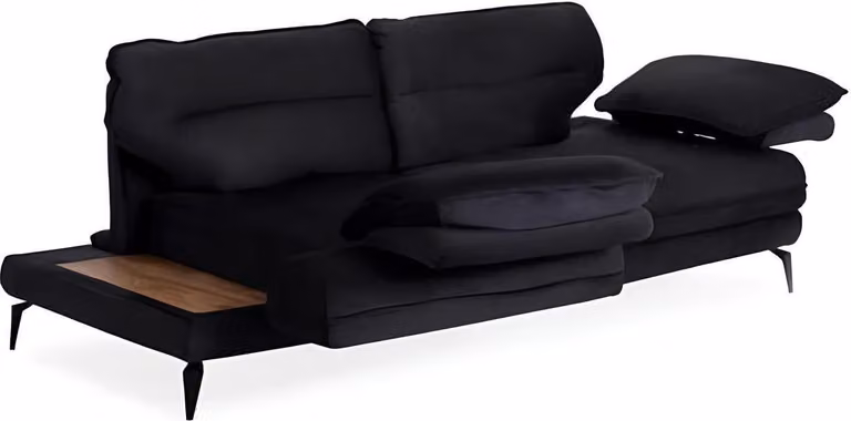 Divano multifunzionale in velluto nero a tre posti, tessuto d'arredo di design