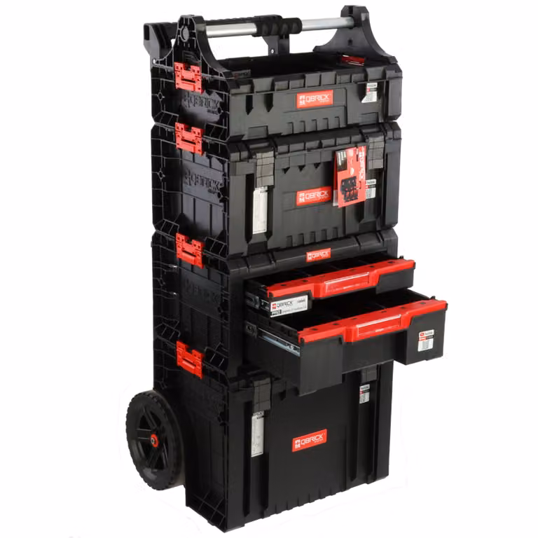 Set di cassette per attrezzi su ruote, doppio cassetto, organizzatore di cassette per attrezzi, cassetta con maniglia H 139 cm, set modulare, officina garage PRO
