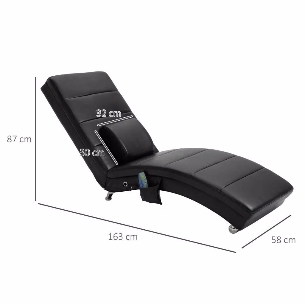 Poltrona Relax Massaggiante REDOM in Pelle Sintetica con Braccioli, Colore Nero, L/P/H: 58 x 163 x 87 cm – 2