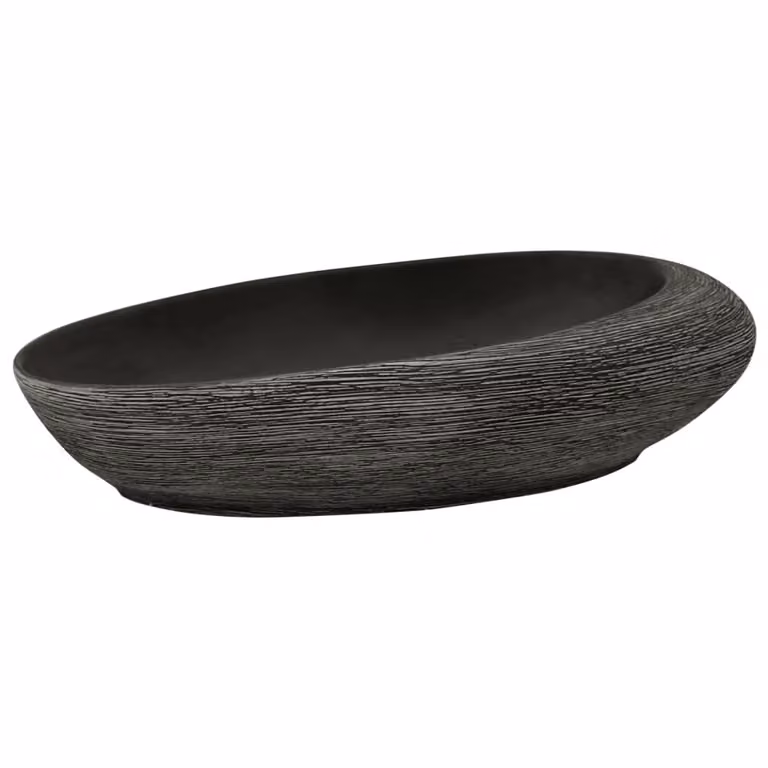 Lavabo da Appoggio Grigio e Nero Ovale 59x40x14 cm Vetroceramica
