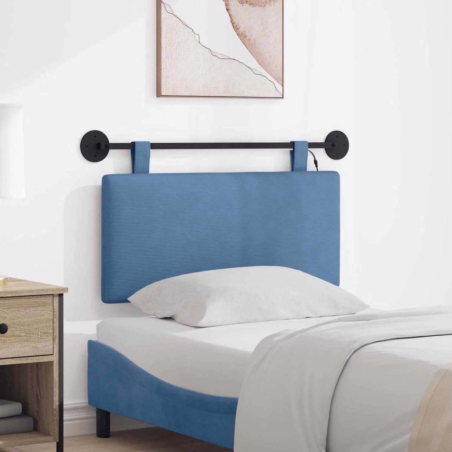 Testiera sospesa vidaXL in tessuto blu con illuminazione integrata e pannello imbottito