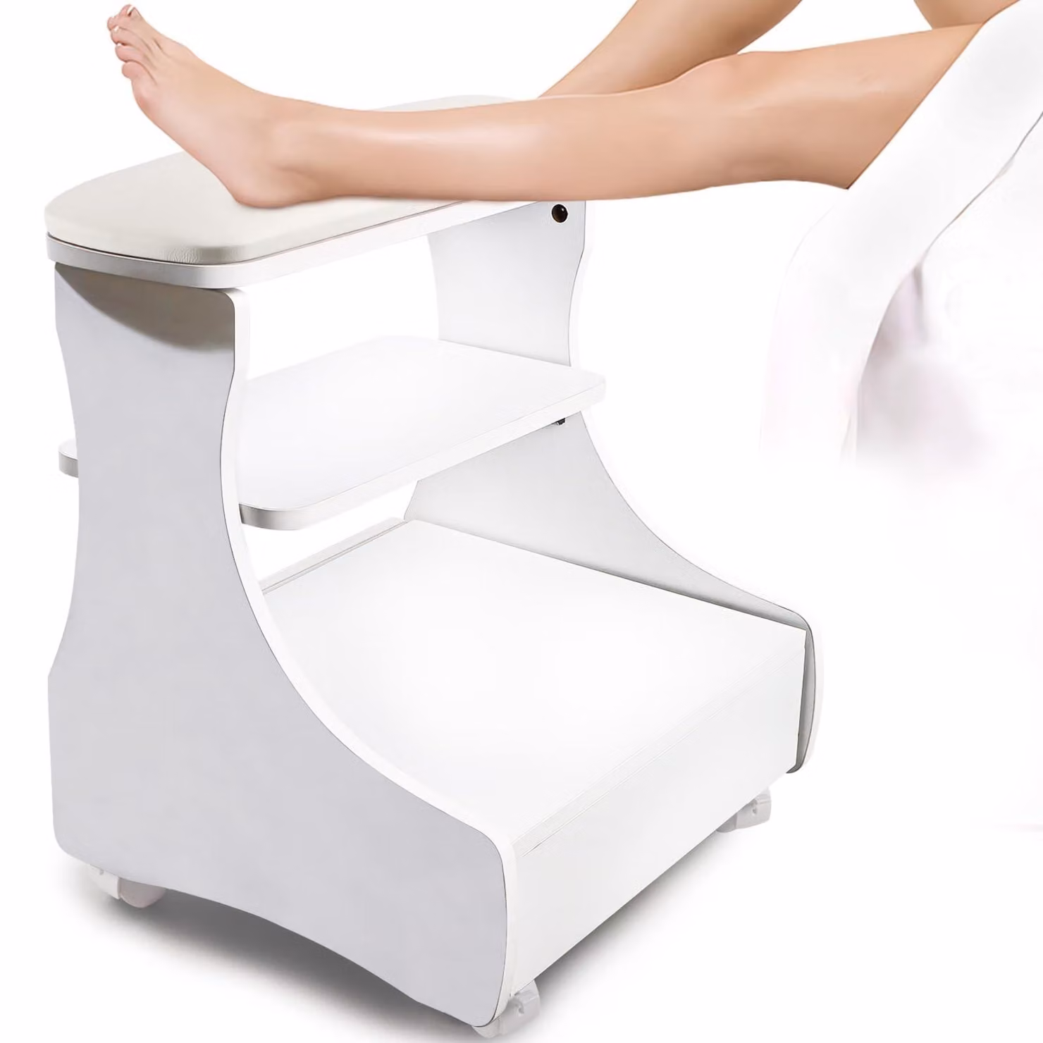 Supporto per pedicure con rotelle, realizzato in ecopelle, per manicure