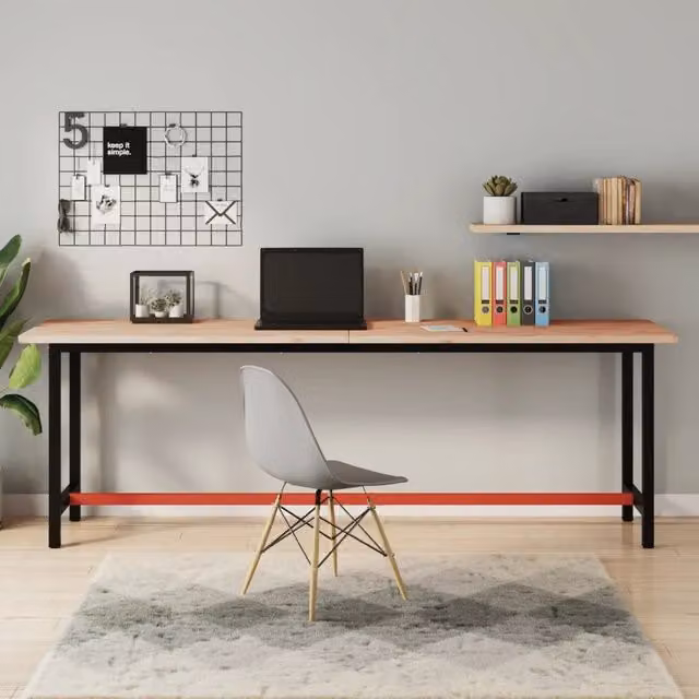 Piano per scrivania in legno massello di faggio color marrone vidaXL L 220 x P 55 x H 2,5 cm – 1