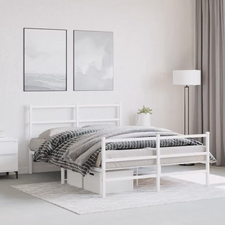 vidaXL Giroletto con Testiera e Pediera in Metallo Bianco L/P/H: 200 x 140 x 90 cm