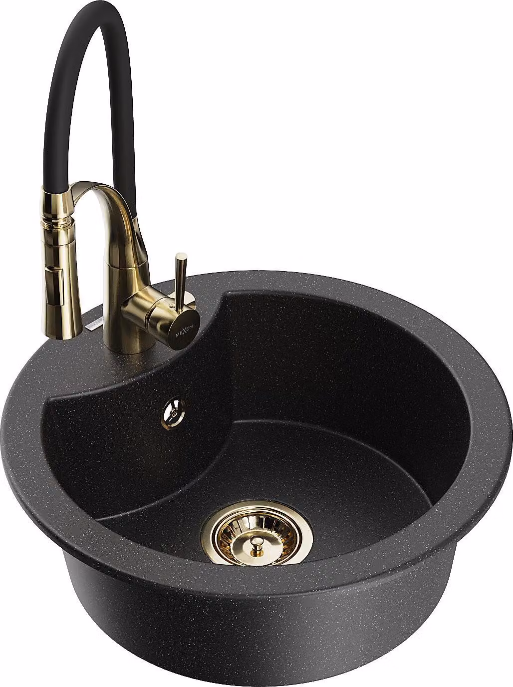 Mexen Diego lavello da cucina in granito a 1 vasca con miscelatore Aster, nero/metallo argento - 6512-73-73450-57-G