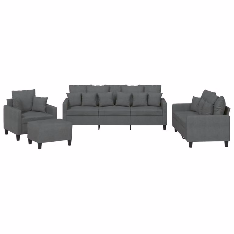 Set di Divani 4 pz con Cuscini Grigio Scuro in Tessuto