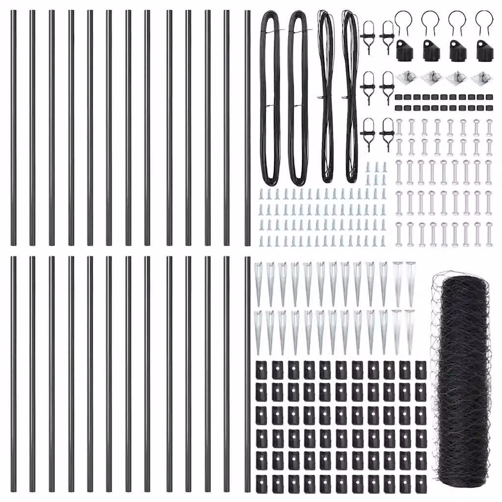 Recinzione esagonale con palo vidaXL in acciaio rivestito in PVC, Grigio, L: 50 m, H: 0,5 m – 2