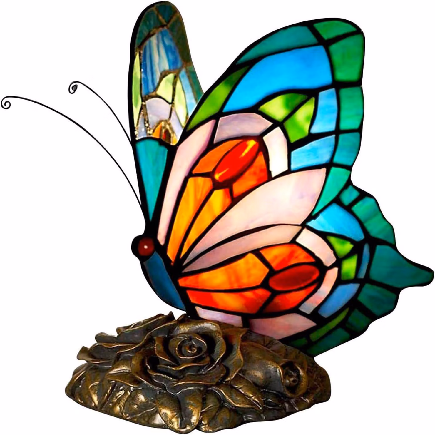 Lampada da tavolo - Vetro colorato - Farfalla blu - Lampadina LED E12 inclusa