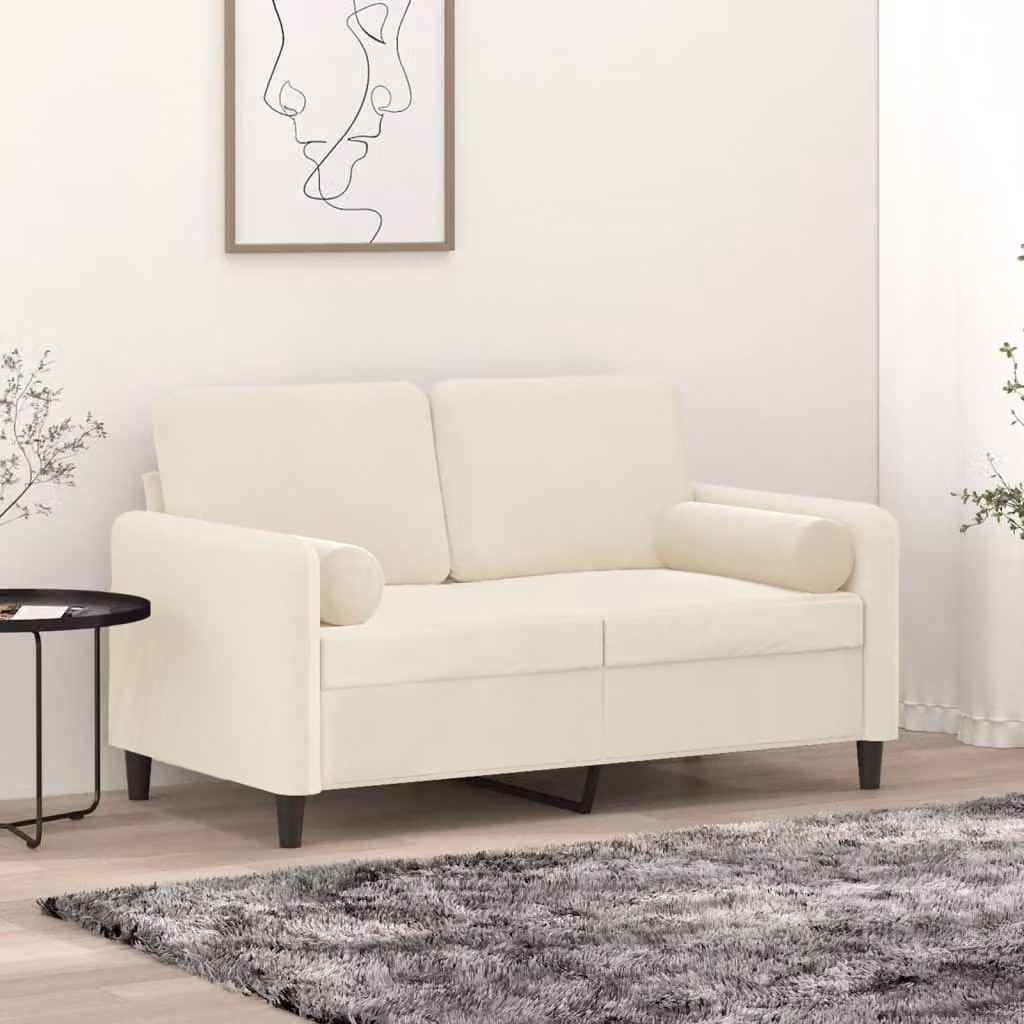 vidaXL Divano a 2 Posti Moderno in Velluto Beige con Cuscini e Rivestimenti Rimovibili L: 138 cm, P: 80 cm, H: 77 cm