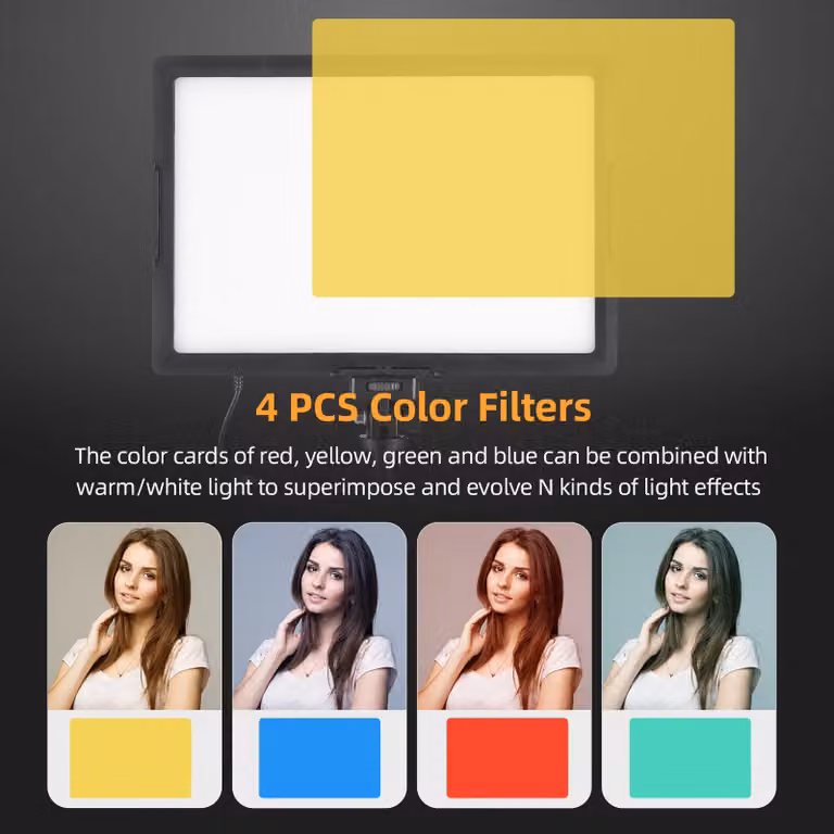 Luce video LED da tavolo, 15 W, pannello di riempimento con supporto in metallo, illuminazione per conferenze, 3000 K-6500 K, dimmerabile, alimentata tramite USB, per live streaming, registrazione, riunioni online, lezioni, gaming