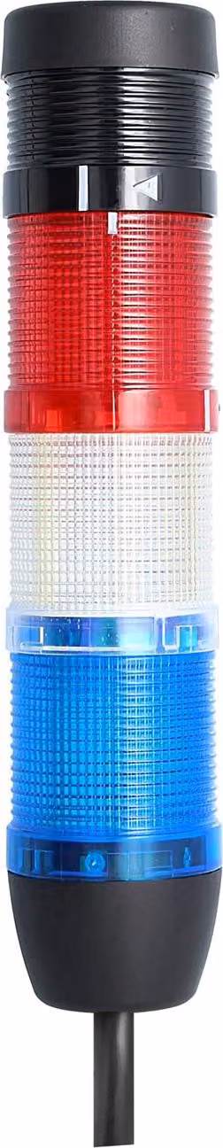 Colonna segnaletica STEX24 blu-bianco-rossa, 50 mm, 24 V CA/CC, luce lampeggiante a LED con cicalino, cavo da 0,6 metri, SS50-B3/24 133