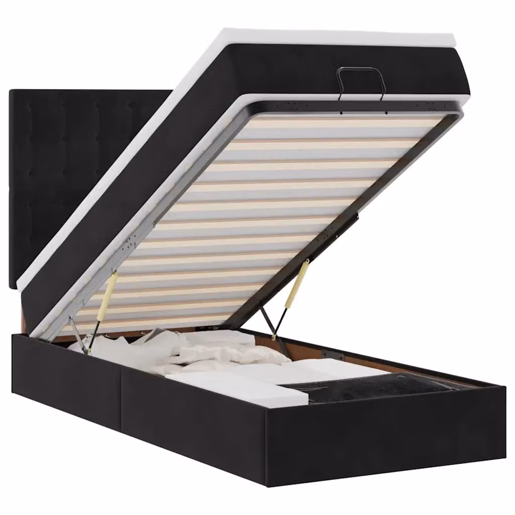 Letto con contenitore a sollevamento vidaXL in velluto nero con illuminazione sottostante e porta USB L/P/H: 203 x 80 x 140 cm – 2
