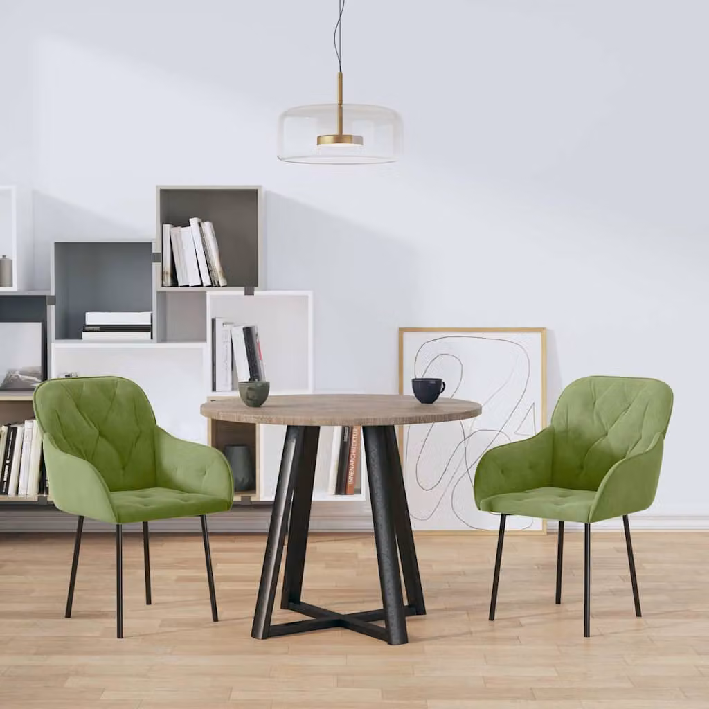 Set di 2 sedie da pranzo moderne vidaXL in velluto verde chiaro con braccioli