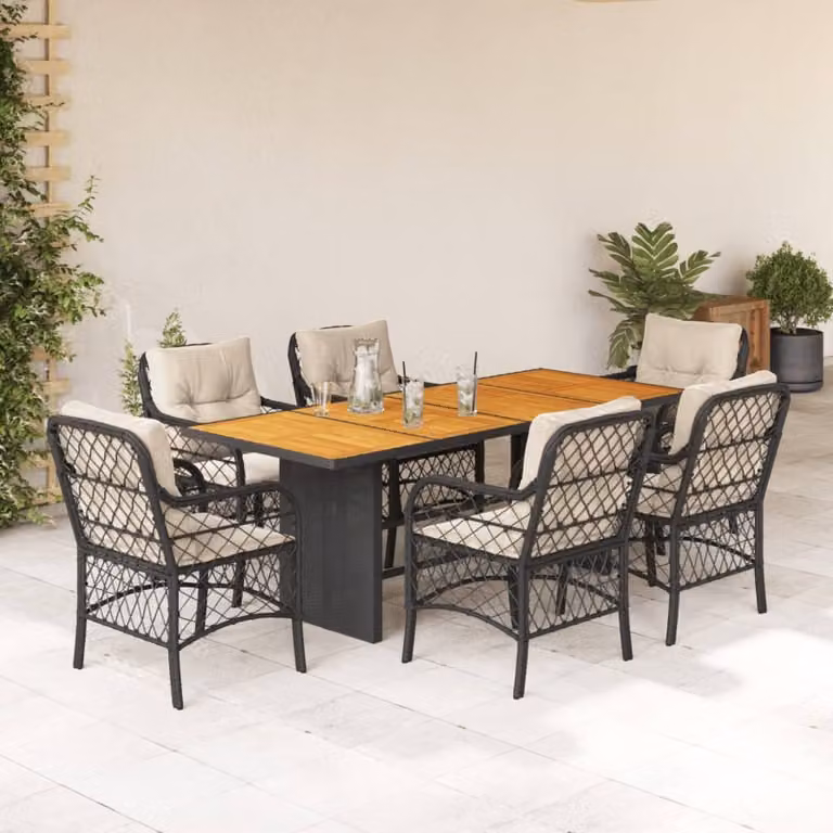 Maison Exclusive - Set da Pranzo da Giardino 7 pz Nero con Cuscini in Polyrattan