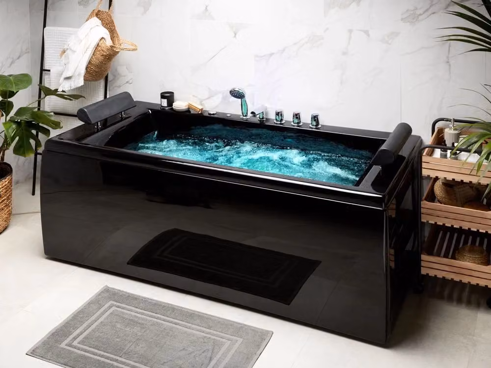 Vasca Idromassaggio Beliani in Acrilico Nero con Poggiatesta Imbottito e LED L: 172 cm, P: 83 cm, H: 86 cm – 2
