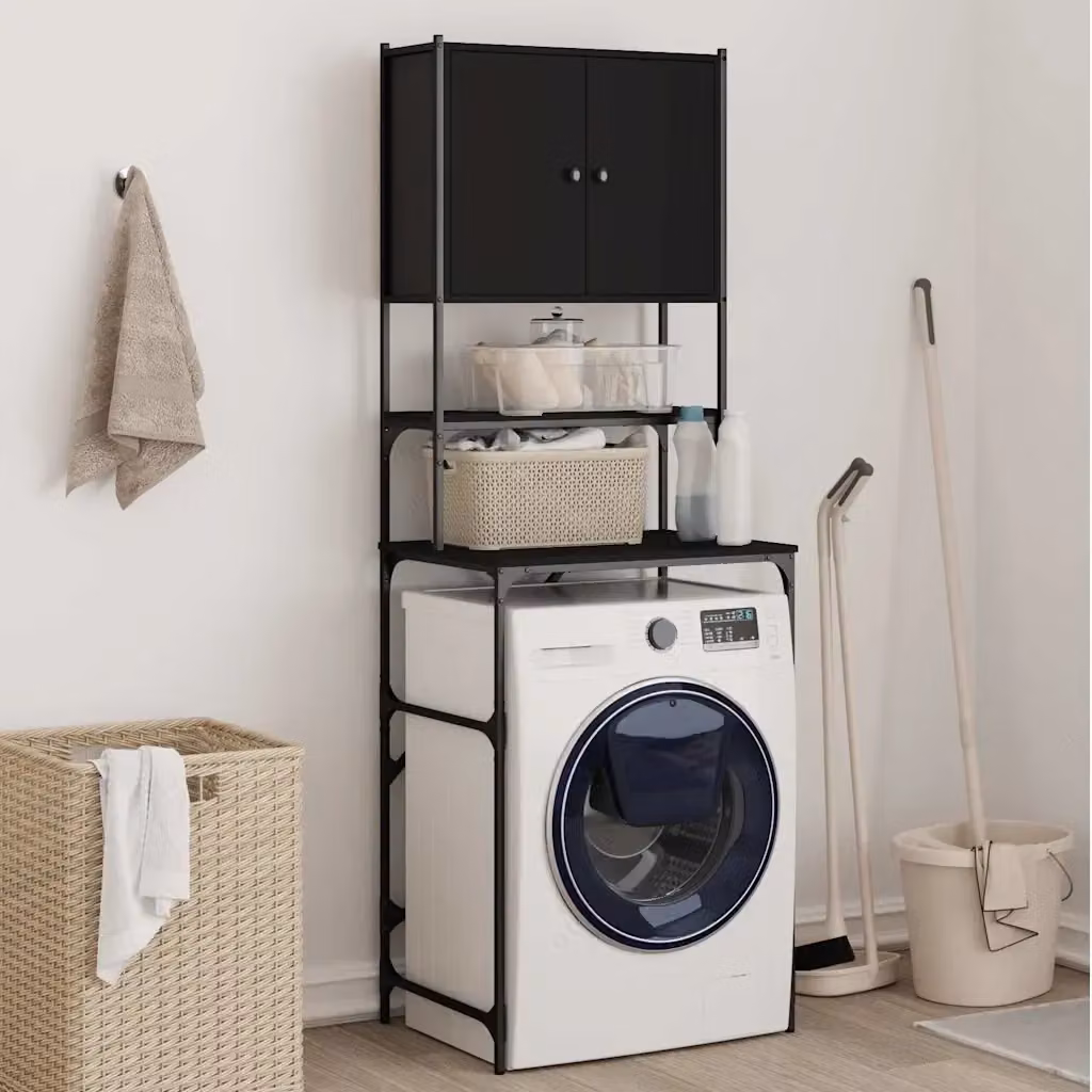 Mobile per lavatrice in stile industrial nero con ante a battente e ripiani interni L/P/H: 68 x 48,5 x 194 cm CFW5458095 – 2