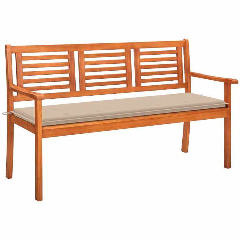 panca da giardino a 3 posti con cuscino 150 cm in legno massiccio di eucalipto