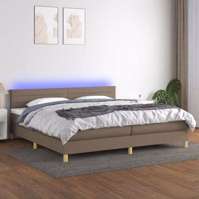 Letto Ibrido con Materasso a Molle Insacchettate vidaXL, Colore Tortora, L/P/H: 200 x 200 x 203 cm, con Illuminazione LED e Porta USB