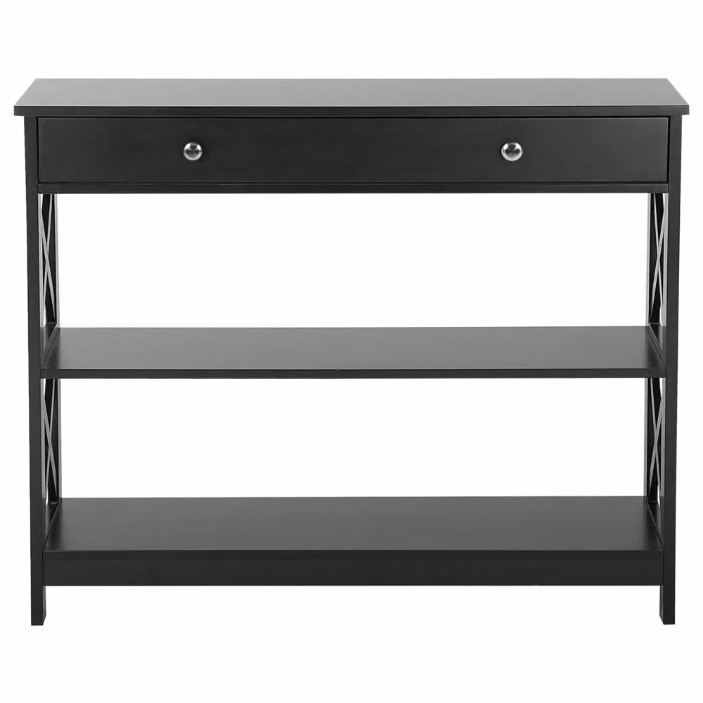 Credenza Madia Beliani Nera in Stile Country con 1 Cassetto e 2 Ripiani L/P/H: 100 x 30 x 80 cm – 2