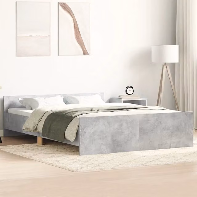 Letto con testiera e pediera vidaXL in tessuto grigio con struttura in legno e doghe fisse L/P/H: 203 x 153 x 151 cm