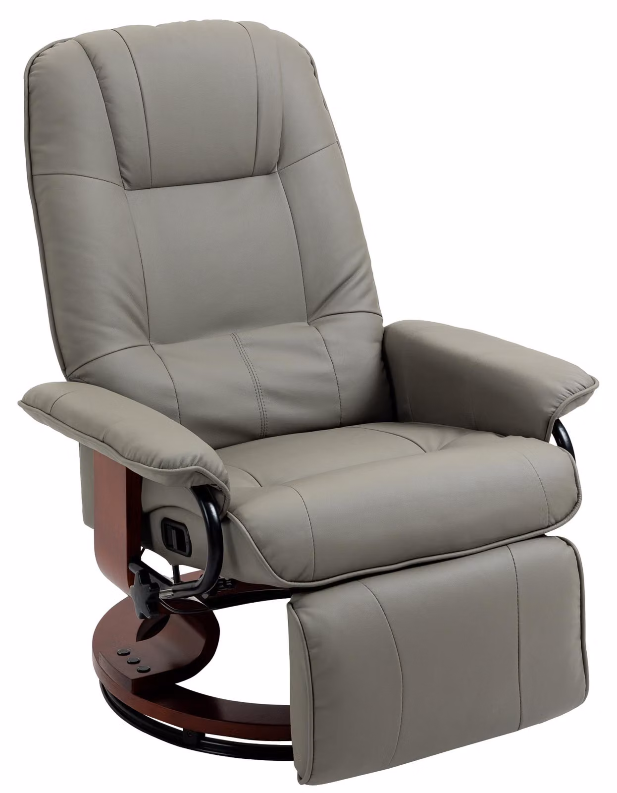 Poltrona reclinabile Moonbite con schienale regolabile manualmente fino a 145°, poltrona relax girevole a 360° con poggiapiedi e leva, base in legno, portata massima 120 kg, imbottitura in schiuma, colore grigio