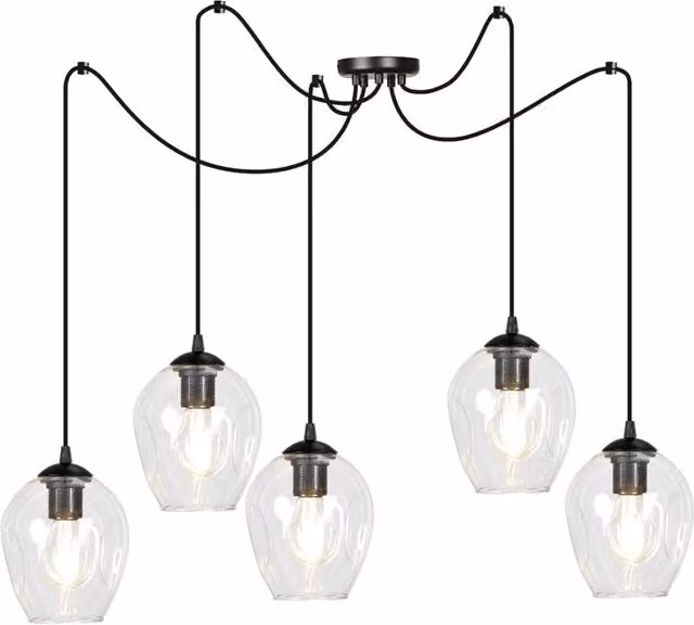 Lampadario a sospensione Emibig LEVEL spider moderno in metallo nero e vetro trasparente con 5 x E27 e altezza regolabile