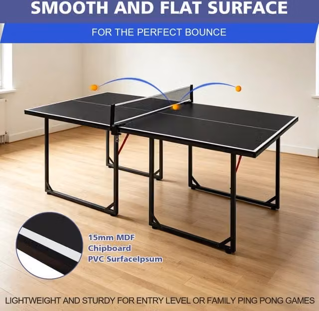 Tavolo da ping pong pieghevole REDOM nero con struttura in alluminio e piano in MDF laminato L: 182 cm, P: 91 cm