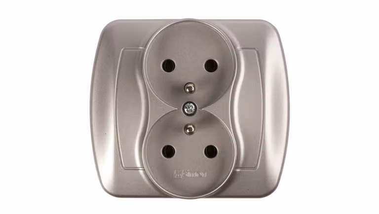 Simon Accord Presa doppia c/u 16A IP20 alluminio metallizzato AGZ2/26