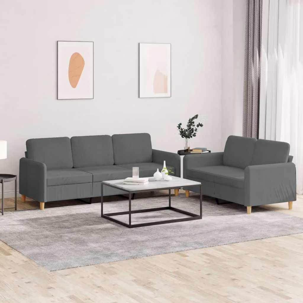 Set di divani vidaXL composto da un divano a 2 posti e un divano a 3 posti in tessuto grigio con cuscini coordinati per il tuo soggiorno – 1