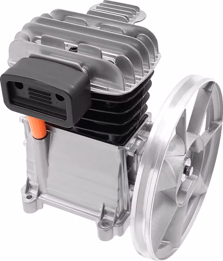 Compressore d'aria - Testata pompa - 2 cilindri - 2 CV (2 HP) - Con puleggia - Pressione di esercizio 8 bar - Lubrificato a olio - Argento