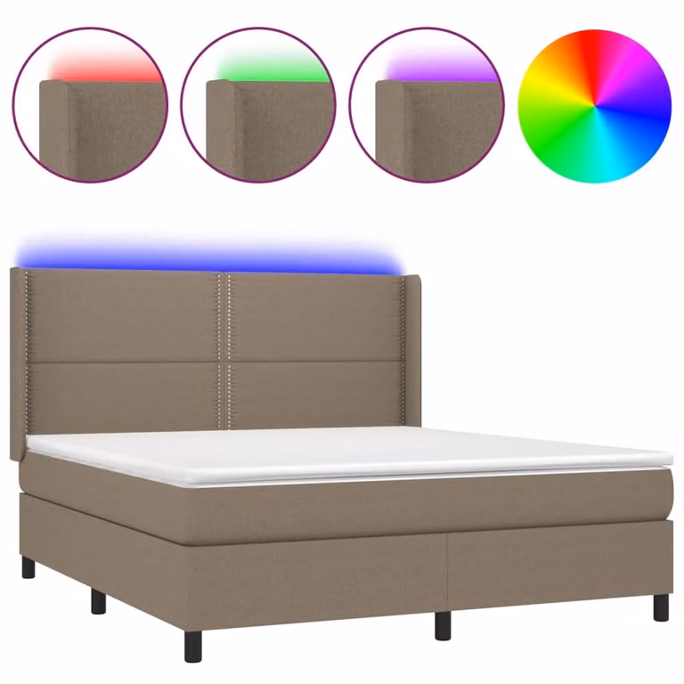 Letto a Molle con Materasso e LED Tortora 180x200 cm in Tessuto