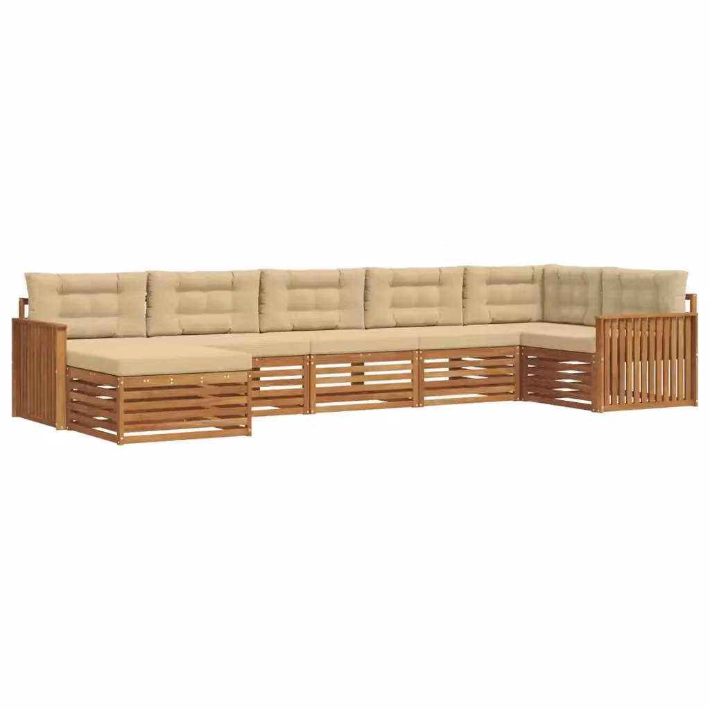 Set di divani da esterno vidaXL in legno di acacia con cuscini, 7 pezzi, Beige – 2