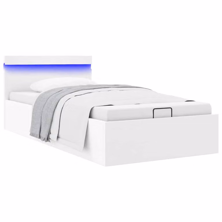 vidaXL Giroletto Contenitore Idraulico con LED e Porta USB in Similpelle Bianco 90x200 cm