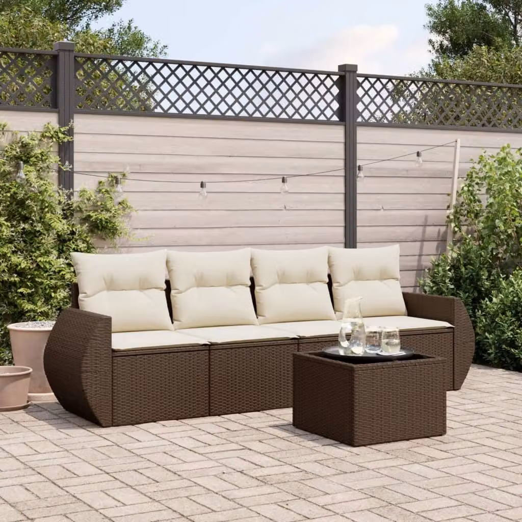 Maison Exclusive - Set Divano da Giardino 5 pz con Cuscini Marrone in Polyrattan