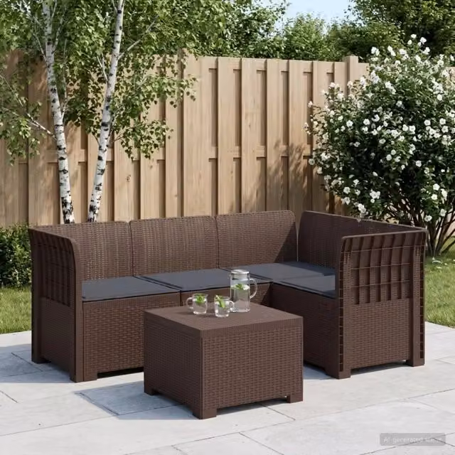 Divano da giardino 4 posti con cuscini aspetto rattan PP 3444005