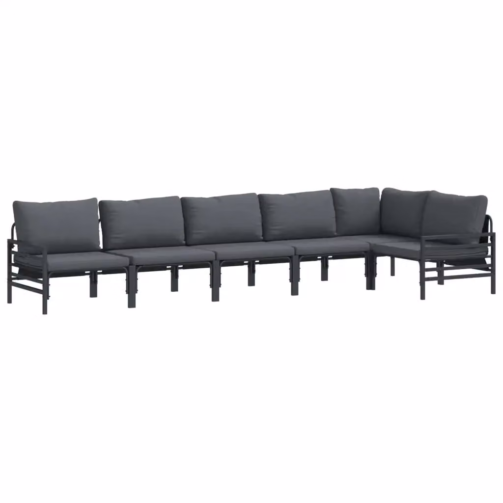 vidaXL Set Divano da Giardino Moderno a L in Acciaio Verniciato Nero con Cuscini e Tavolino, 6 Pezzi – 2