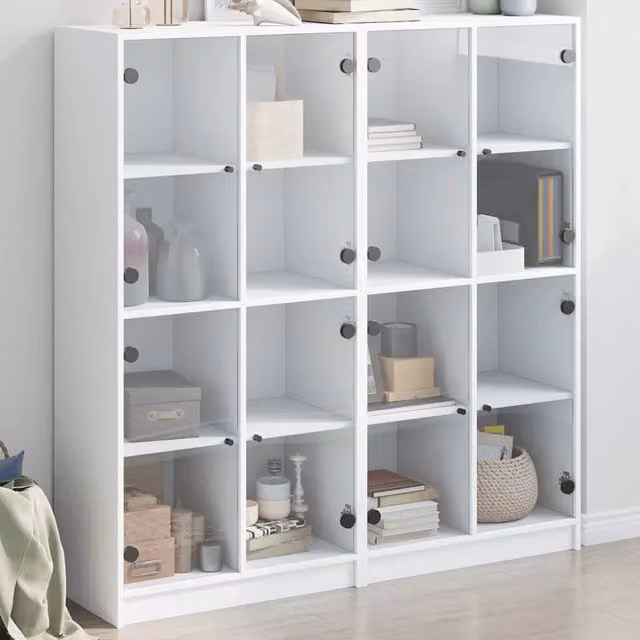 Libreria con Ante Bianca 136x37x142 cm in Legno Multistrato 577790