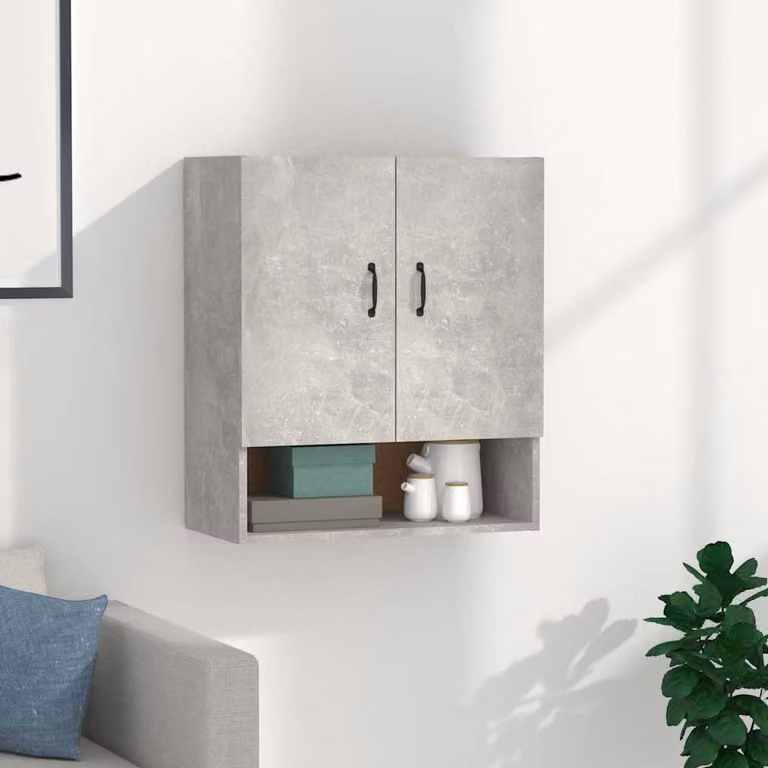 Armadietto a muro moderno vidaXL in legno MDF grigio opaco con ante a battente e ripiani interni L 60 cm, P 31 cm, H 70 cm