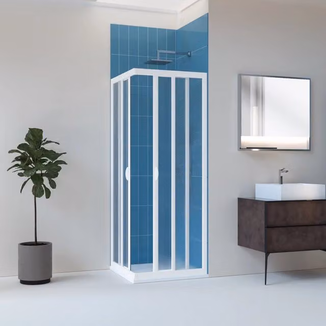 Box doccia Smart FORTE in acrilico bianco e trasparente con apertura scorrevole a angolo L/P: 80 x 80 cm
