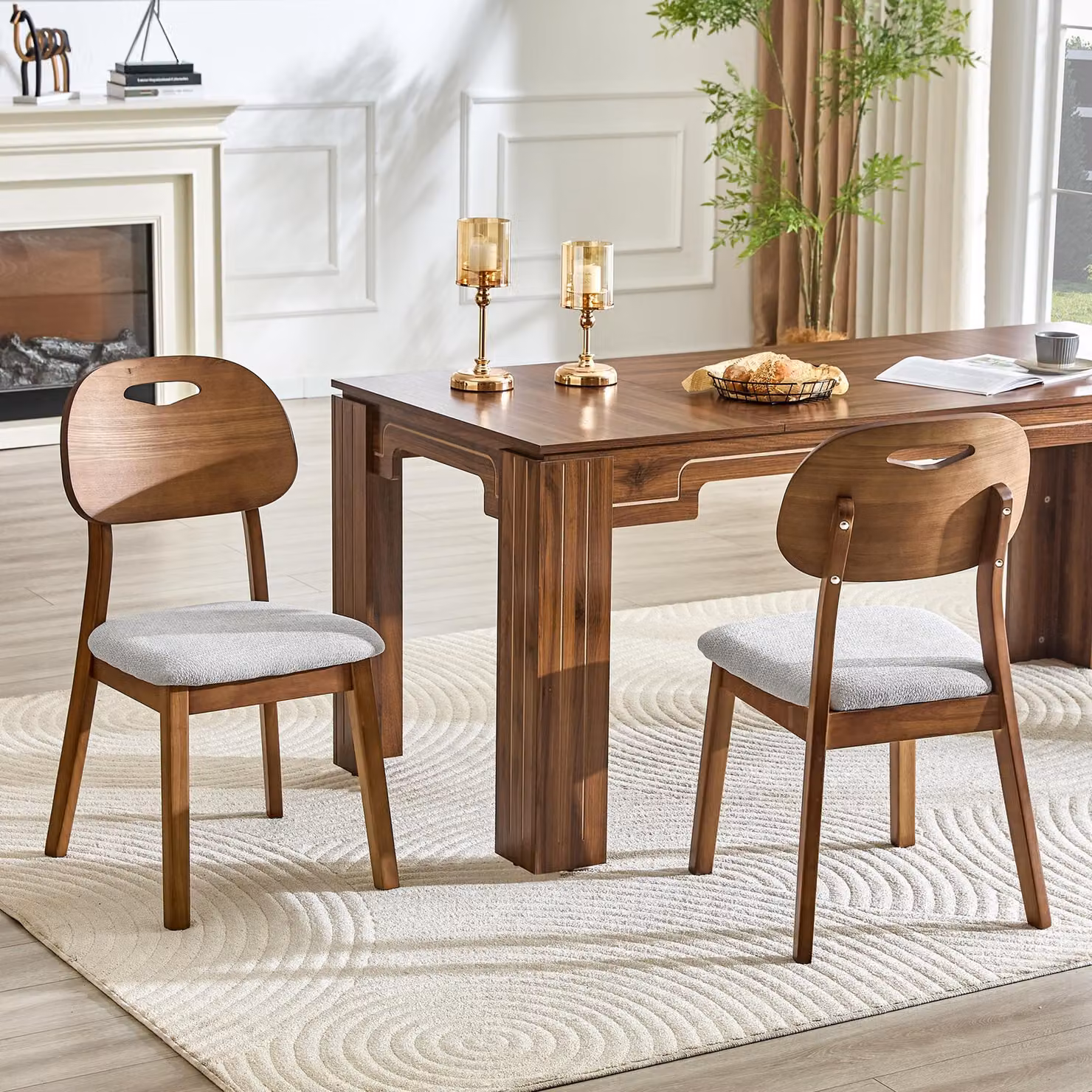 MODFU, set di 2 sedie da pranzo grigie, sedia da cucina con schienale ovale, sedia da scrivania con maniglia integrata, struttura in legno e imbottitura