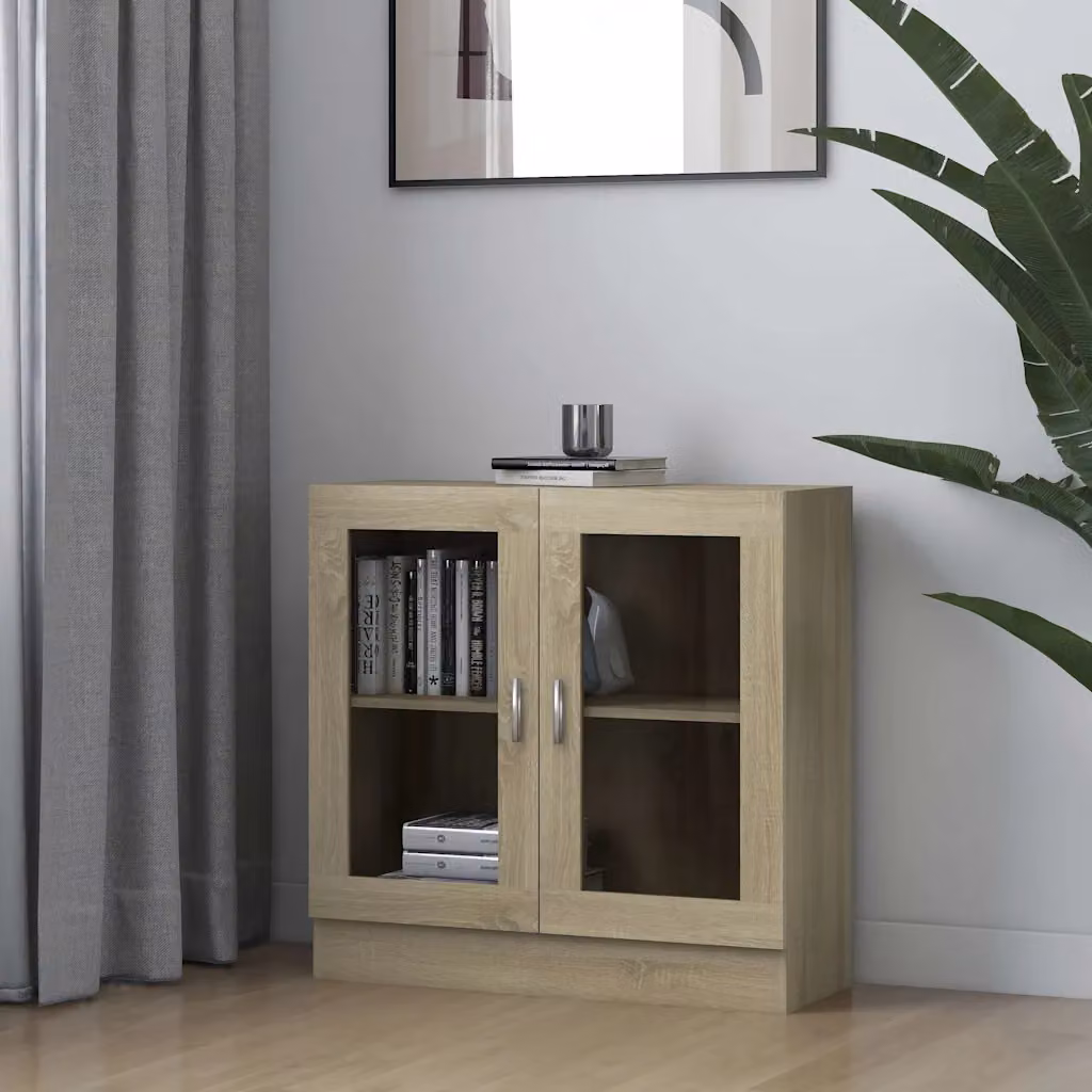 Vetrina vidaXL in Rovere Sonoma con Ante in Vetro e Ripiani Interni, L/P/H: 82,5 x 30,5 x 80 cm